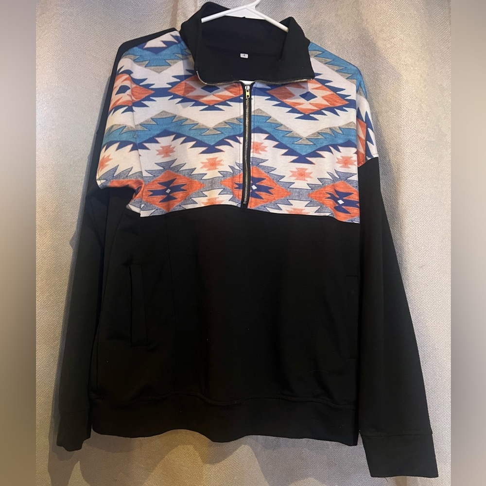 Black with aztec detail Jacket half zip lightweight